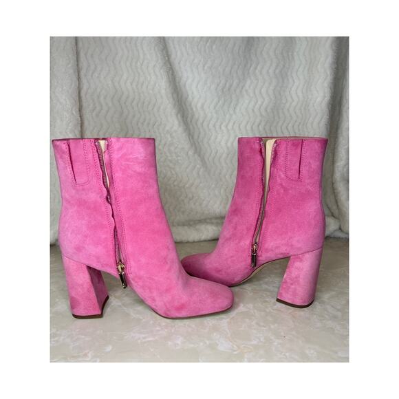 Sam Edelman Codie Square Toe Block Heel Bootie Pink Confetti Suede Womens 7 US - Picture 11 of 13